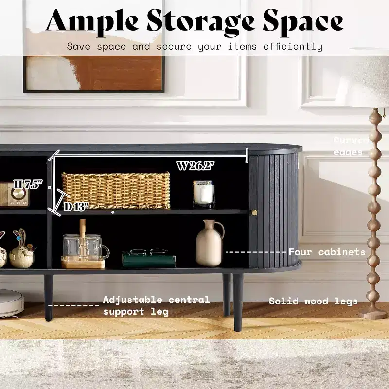 Meuble TV AMERLIFE 70 avec pieds en bois massif, console TV de style moderne du milieu du siècle avec porte à tambour