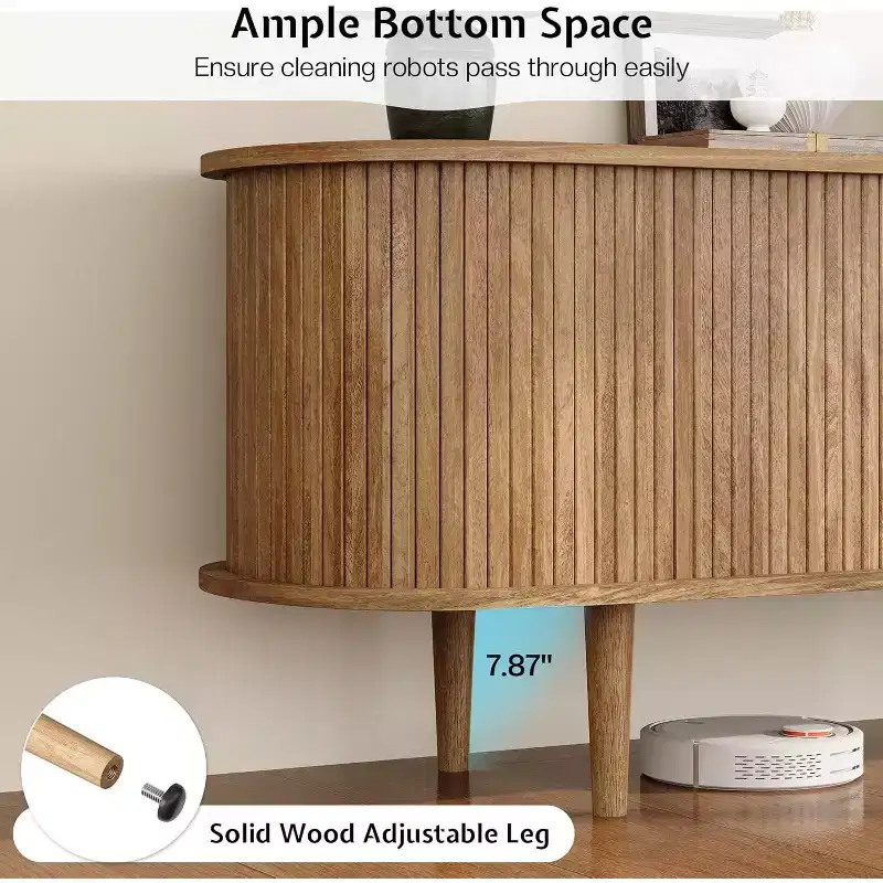 Meuble TV AMERLIFE 70 avec pieds en bois massif, console TV de style moderne du milieu du siècle avec porte à tambour