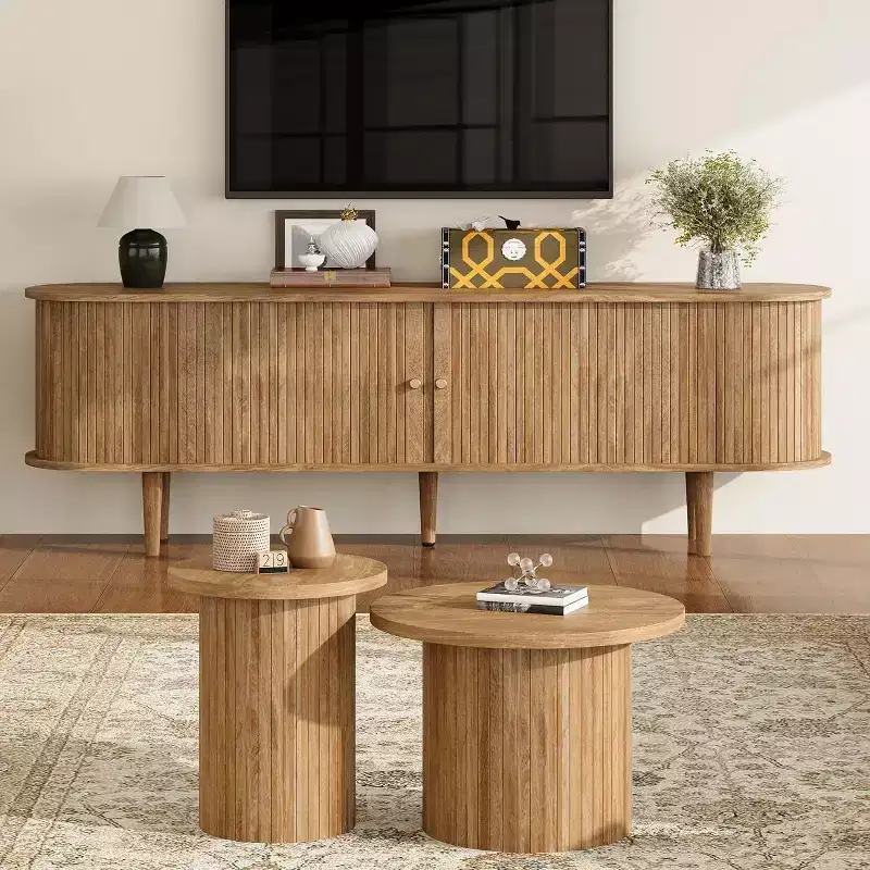 Meuble TV AMERLIFE 70 avec pieds en bois massif, console TV de style moderne du milieu du siècle avec porte à tambour