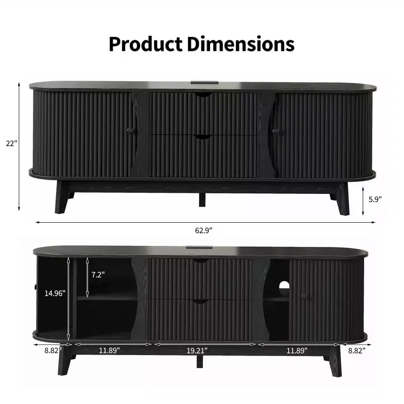 Meuble TV moderne noir/marron avec 2 tiroirs, pour 1 pièce
