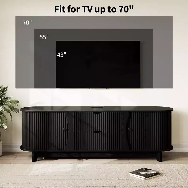 Meuble TV moderne noir/marron avec 2 tiroirs, pour 1 pièce