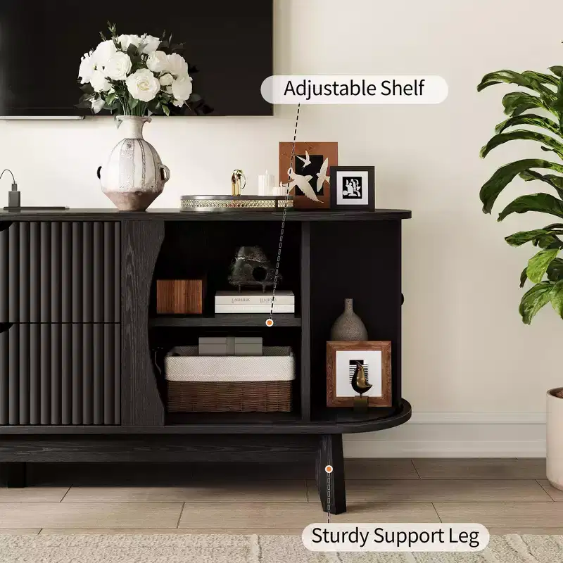 Meuble TV moderne noir/marron avec 2 tiroirs, pour 1 pièce