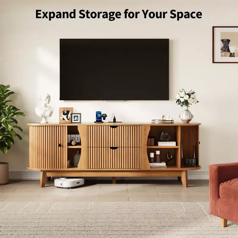 Meuble TV moderne noir/marron avec 2 tiroirs, pour 1 pièce