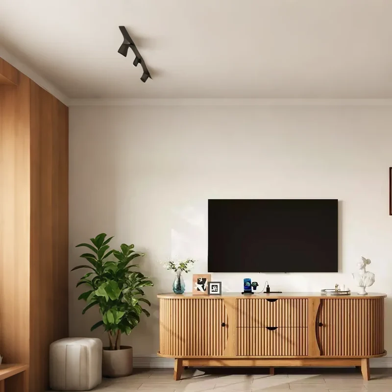 Meuble TV moderne noir/marron avec 2 tiroirs, pour 1 pièce