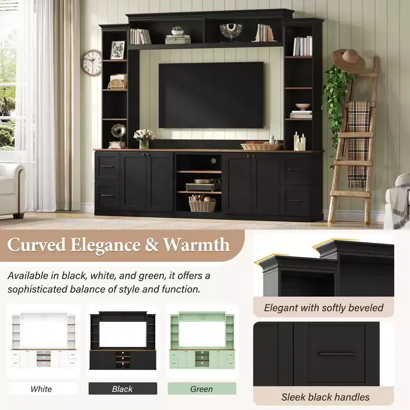 Meuble TV mural 4-en-1 ModernLuxe de style campagnard, convient aux téléviseurs jusqu'à 70 pouces, meuble TV console multimédia avec étagères réglables et tiroirs