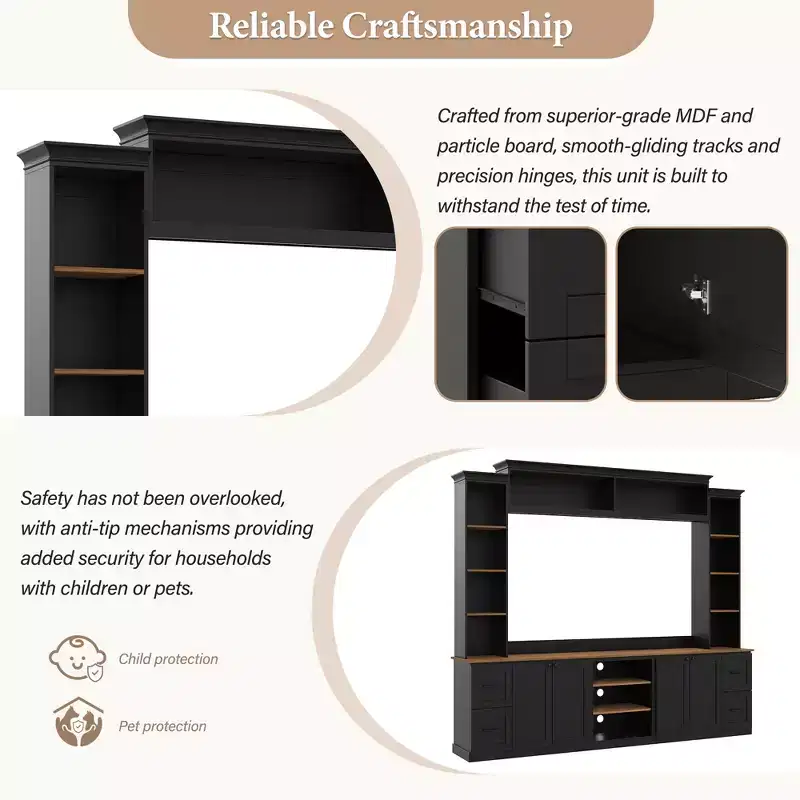 Meuble TV mural 4-en-1 ModernLuxe de style campagnard, convient aux téléviseurs jusqu'à 70 pouces, meuble TV console multimédia avec étagères réglables et tiroirs
