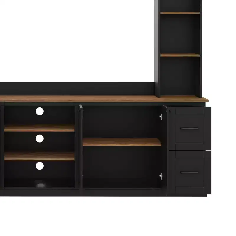 Meuble TV mural 4-en-1 ModernLuxe de style campagnard, convient aux téléviseurs jusqu'à 70 pouces, meuble TV console multimédia avec étagères réglables et tiroirs