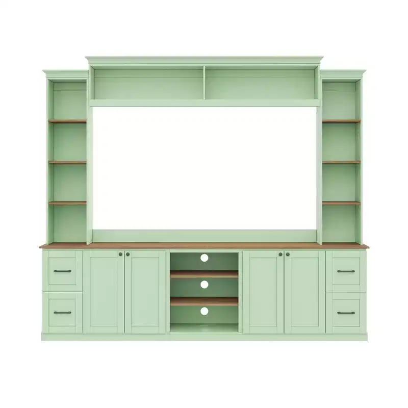Meuble TV mural 4-en-1 ModernLuxe de style campagnard, convient aux téléviseurs jusqu'à 70 pouces, meuble TV console multimédia avec étagères réglables et tiroirs