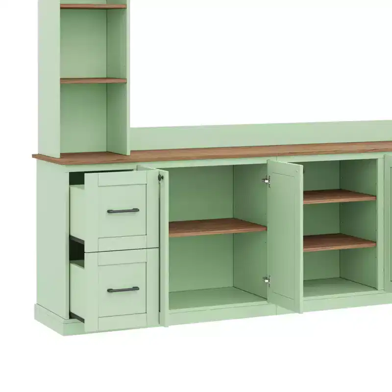 Meuble TV mural 4-en-1 ModernLuxe de style campagnard, convient aux téléviseurs jusqu'à 70 pouces, meuble TV console multimédia avec étagères réglables et tiroirs