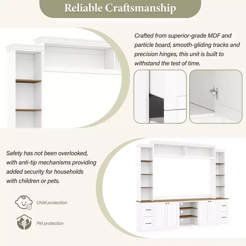 Meuble TV mural 4-en-1 ModernLuxe de style campagnard, convient aux téléviseurs jusqu'à 70 pouces, meuble TV console multimédia avec étagères réglables et tiroirs