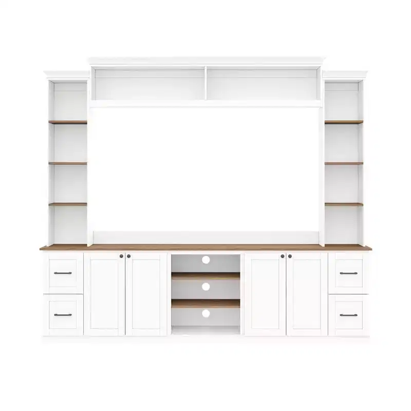Meuble TV mural 4-en-1 ModernLuxe de style campagnard, convient aux téléviseurs jusqu'à 70 pouces, meuble TV console multimédia avec étagères réglables et tiroirs