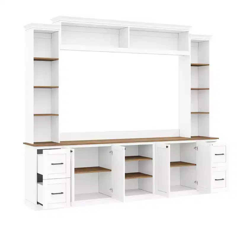 Meuble TV mural 4-en-1 ModernLuxe de style campagnard, convient aux téléviseurs jusqu'à 70 pouces, meuble TV console multimédia avec étagères réglables et tiroirs