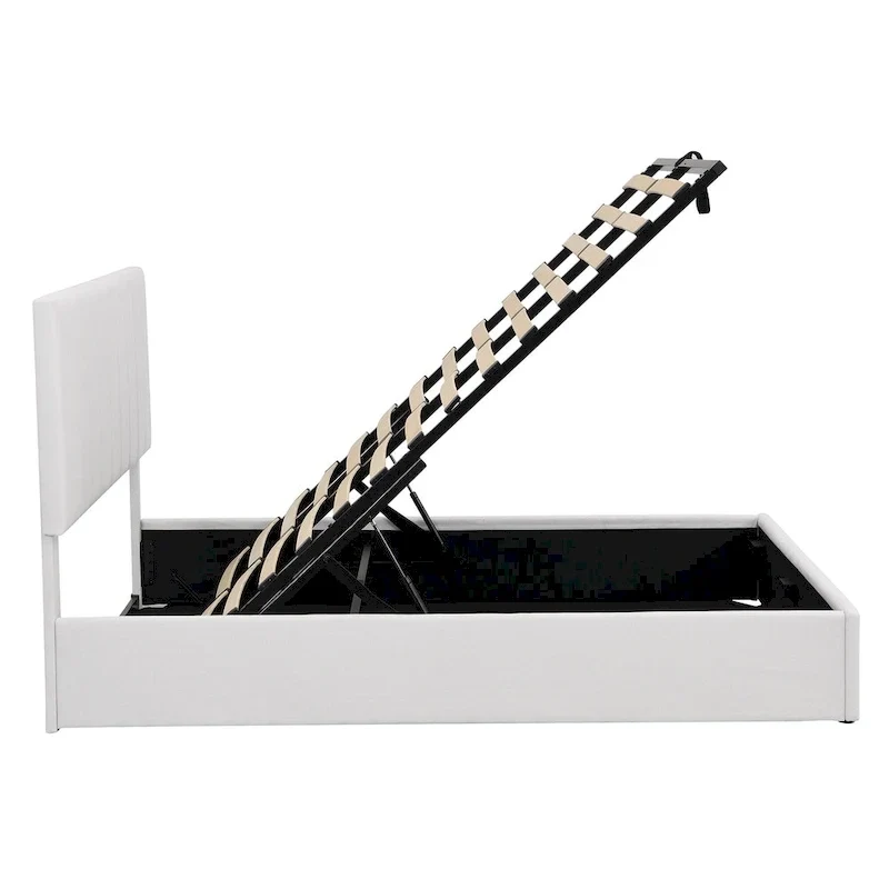 Lit plateforme rembourré Queen avec système de rangement hydraulique - Beige