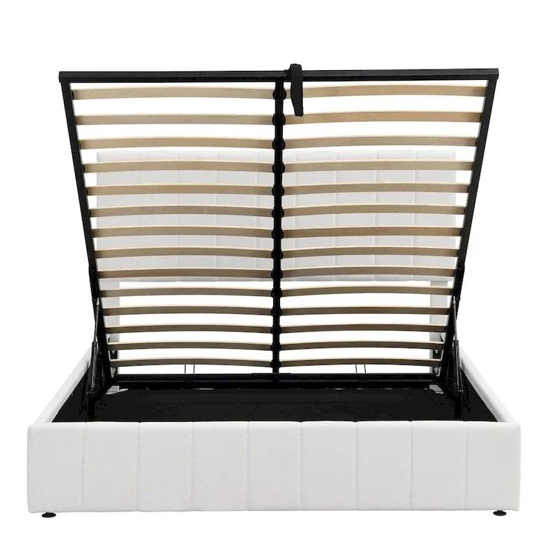 Lit plateforme rembourré Queen avec système de rangement hydraulique - Beige
