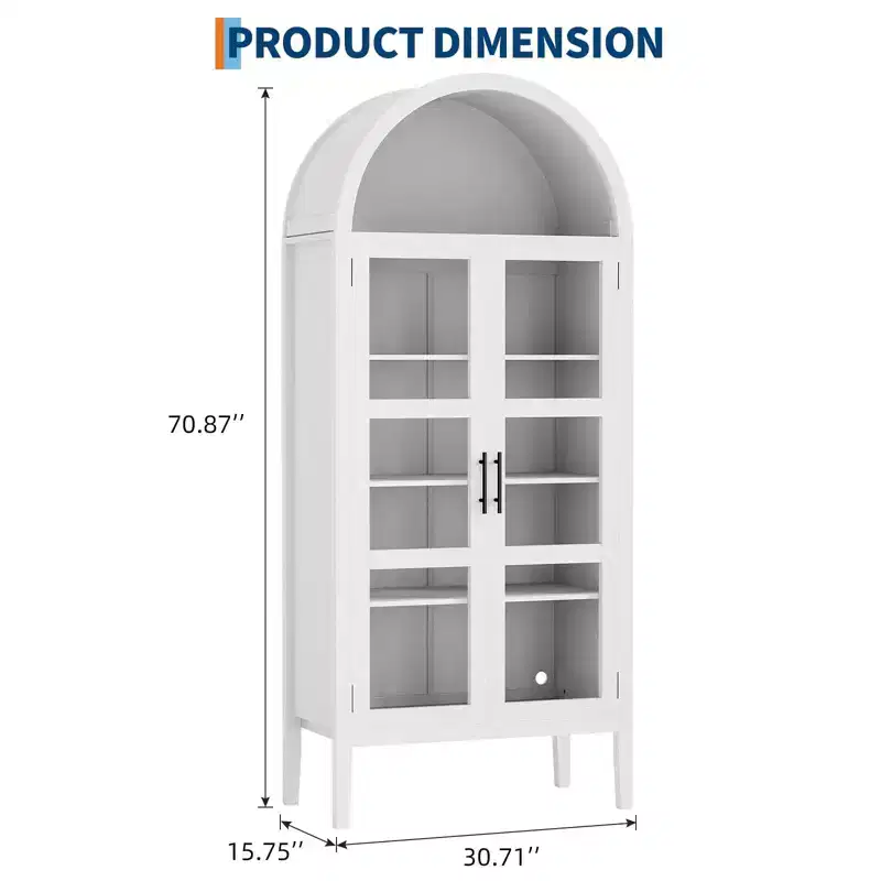 Meuble de rangement, Noir/Blanc, Style Arqué, Simple, 71 po de hauteur avec lumières DEL et portes vitrées