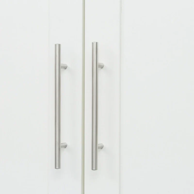 Armoire de rangement en bois blanc avec portes, tiroirs et tringle à vêtements
