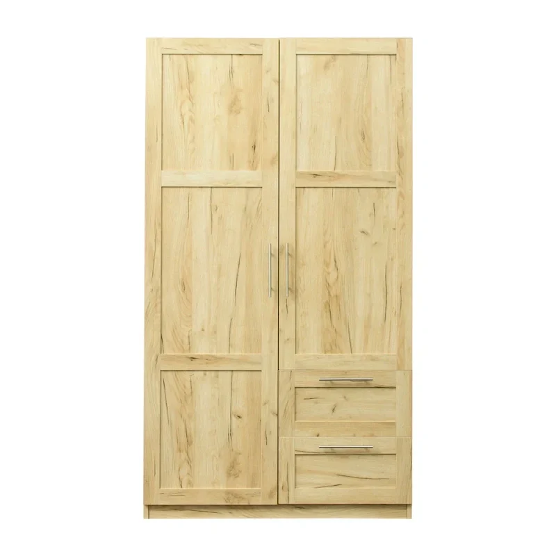 Armoire de rangement en bois blanc avec portes, tiroirs et tringle à vêtements