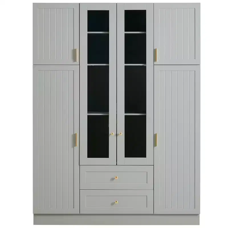 Garde-manger de cuisine autoportant Whisen 71''H, grand buffet de salle à manger avec 6 portes et étagères réglables