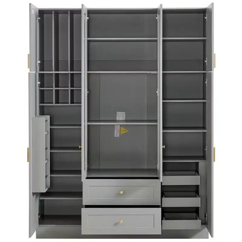 Garde-manger de cuisine autoportant Whisen 71''H, grand buffet de salle à manger avec 6 portes et étagères réglables