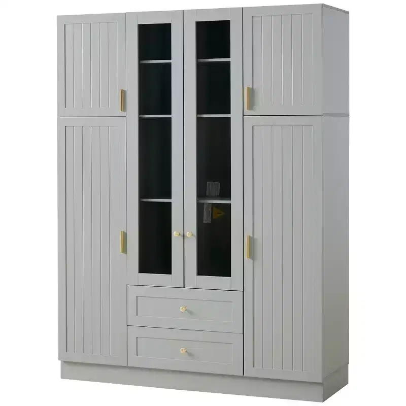 Garde-manger de cuisine autoportant Whisen 71''H, grand buffet de salle à manger avec 6 portes et étagères réglables