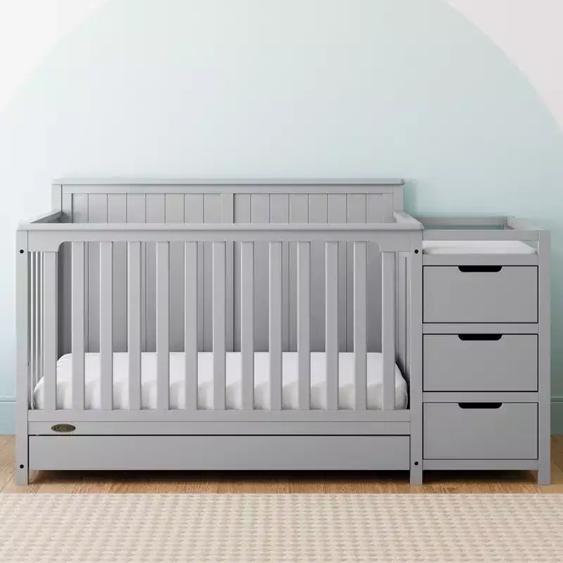 Lit de bébé et table à langer transformable 5-en-1 avec tiroir