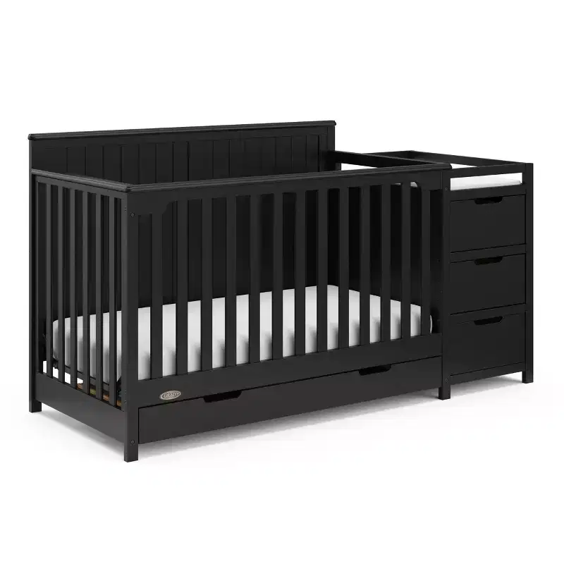 Lit de bébé et table à langer transformable 5-en-1 avec tiroir