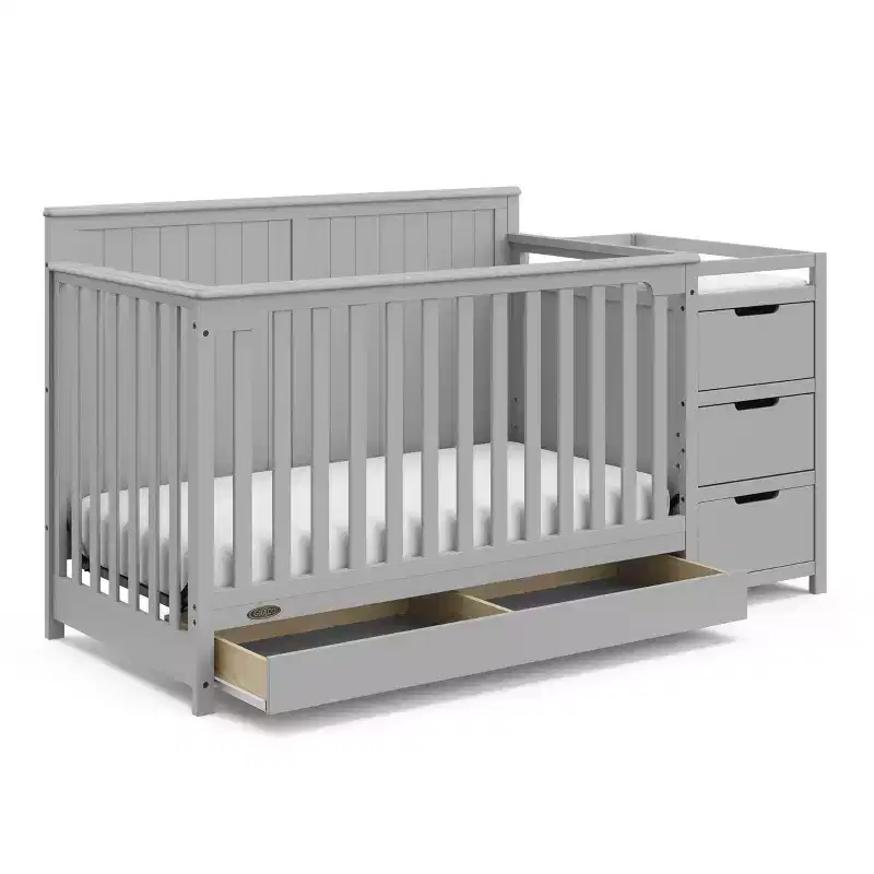 Lit de bébé et table à langer transformable 5-en-1 avec tiroir