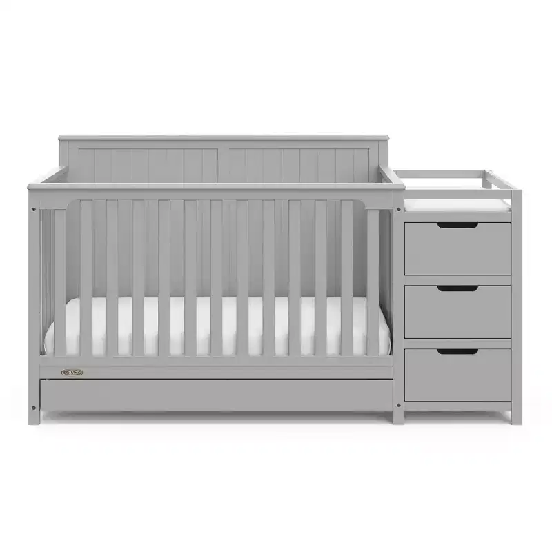 Lit de bébé et table à langer transformable 5-en-1 avec tiroir