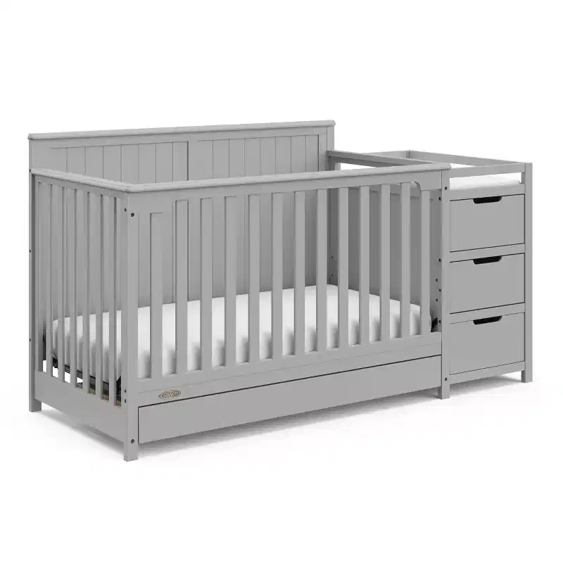 Lit de bébé et table à langer transformable 5-en-1 avec tiroir
