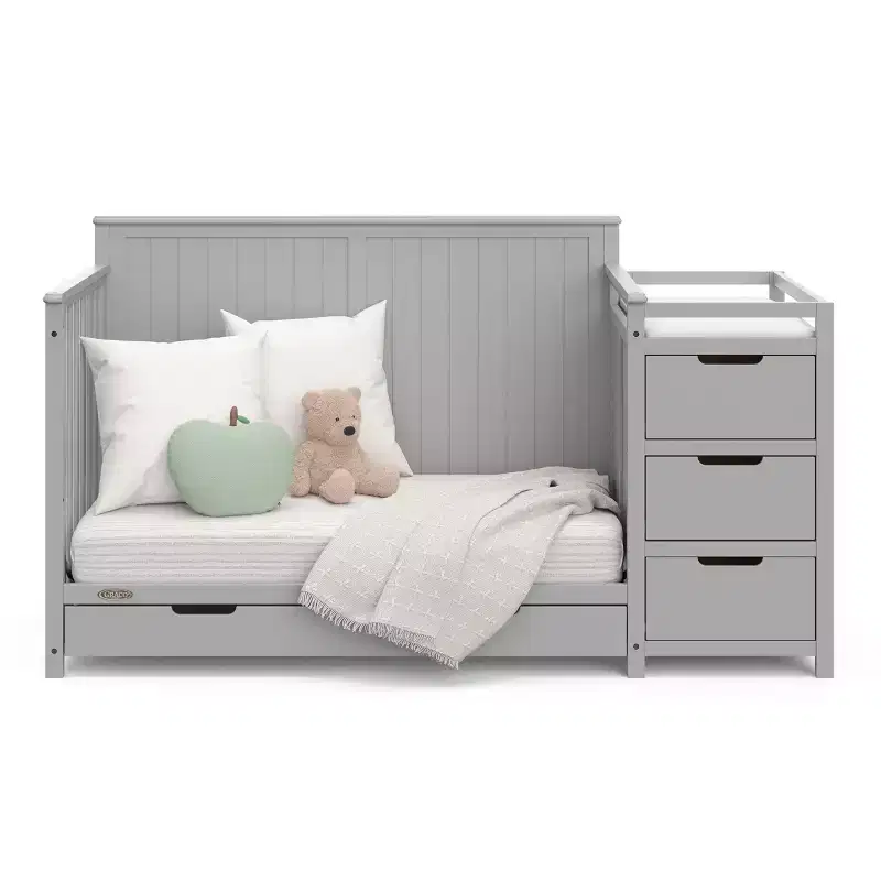 Lit de bébé et table à langer transformable 5-en-1 avec tiroir