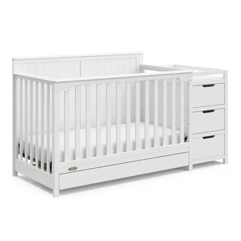 Lit de bébé et table à langer transformable 5-en-1 avec tiroir
