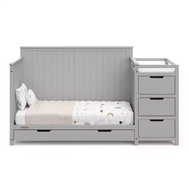 Lit de bébé et table à langer transformable 5-en-1 avec tiroir
