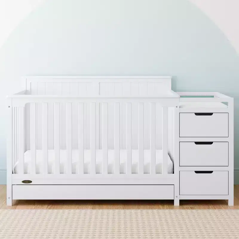 Lit de bébé et table à langer transformable 5-en-1 avec tiroir