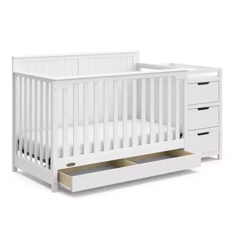 Lit de bébé et table à langer transformable 5-en-1 avec tiroir