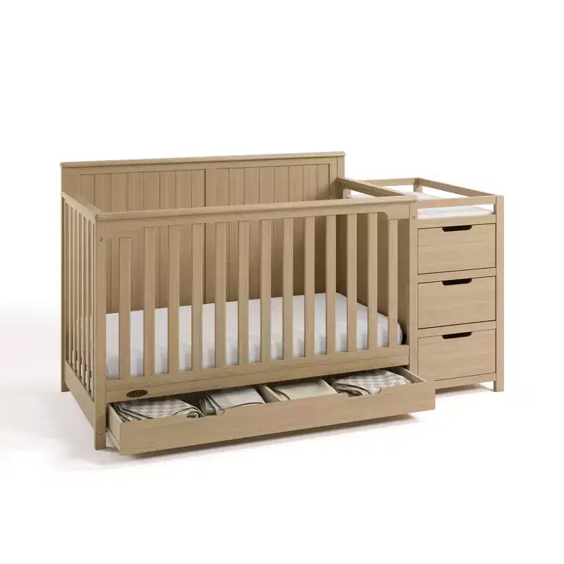 Lit de bébé et table à langer transformable 5-en-1 avec tiroir