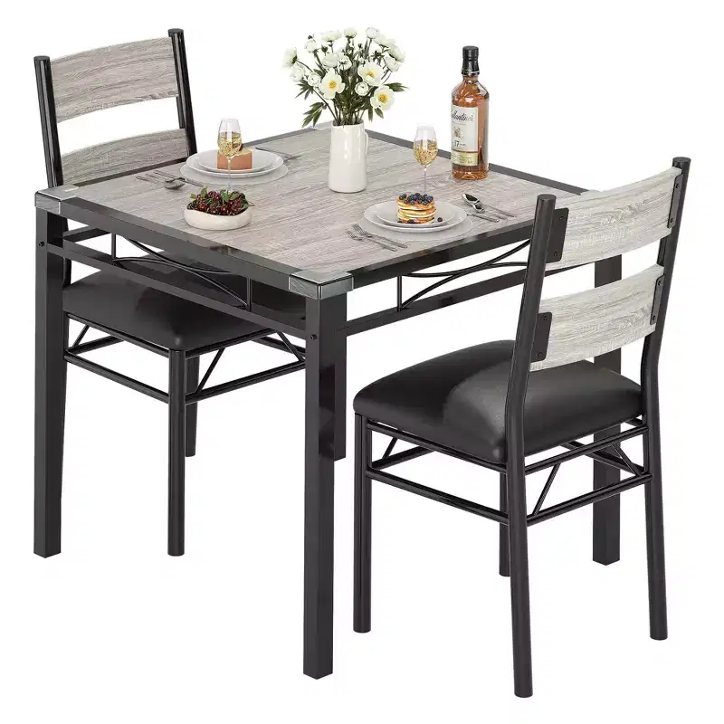 Ensemble table à manger pour 4 personnes, avec 4 chaises rembourrées, ensemble de 5 pièces de table de cuisine en bois avec protecteur de coin pour cuisine, appartement, petit espace.