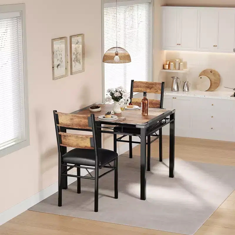Ensemble table à manger pour 4 personnes, avec 4 chaises rembourrées, ensemble de 5 pièces de table de cuisine en bois avec protecteur de coin pour cuisine, appartement, petit espace.