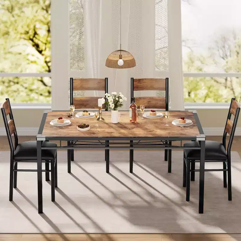 Ensemble table à manger pour 4 personnes, avec 4 chaises rembourrées, ensemble de 5 pièces de table de cuisine en bois avec protecteur de coin pour cuisine, appartement, petit espace.
