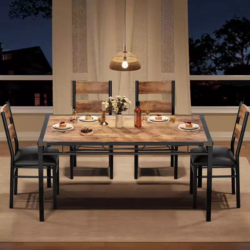 Ensemble table à manger pour 4 personnes, avec 4 chaises rembourrées, ensemble de 5 pièces de table de cuisine en bois avec protecteur de coin pour cuisine, appartement, petit espace.