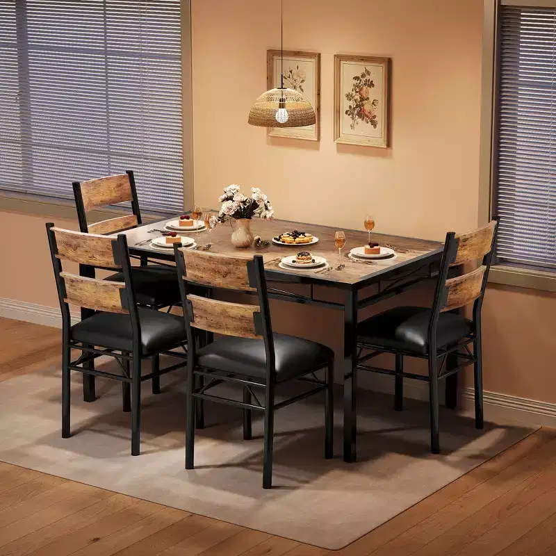 Ensemble table à manger pour 4 personnes, avec 4 chaises rembourrées, ensemble de 5 pièces de table de cuisine en bois avec protecteur de coin pour cuisine, appartement, petit espace.