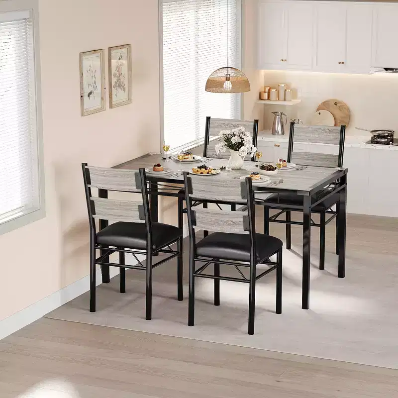 Ensemble table à manger pour 4 personnes, avec 4 chaises rembourrées, ensemble de 5 pièces de table de cuisine en bois avec protecteur de coin pour cuisine, appartement, petit espace.