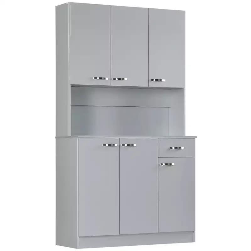 71 Armoire de cuisine, armoire de rangement haute avec support pour micro-ondes, buffet de cuisine moderne, 3 étagères réglables pour salon, salle à manger