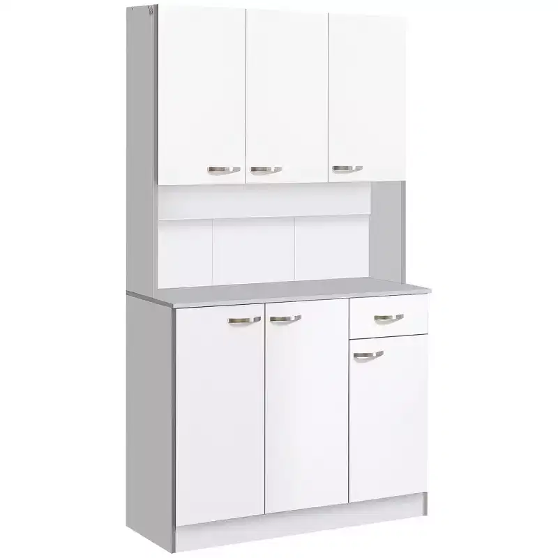 71 Armoire de cuisine, armoire de rangement haute avec support pour micro-ondes, buffet de cuisine moderne, 3 étagères réglables pour salon, salle à manger