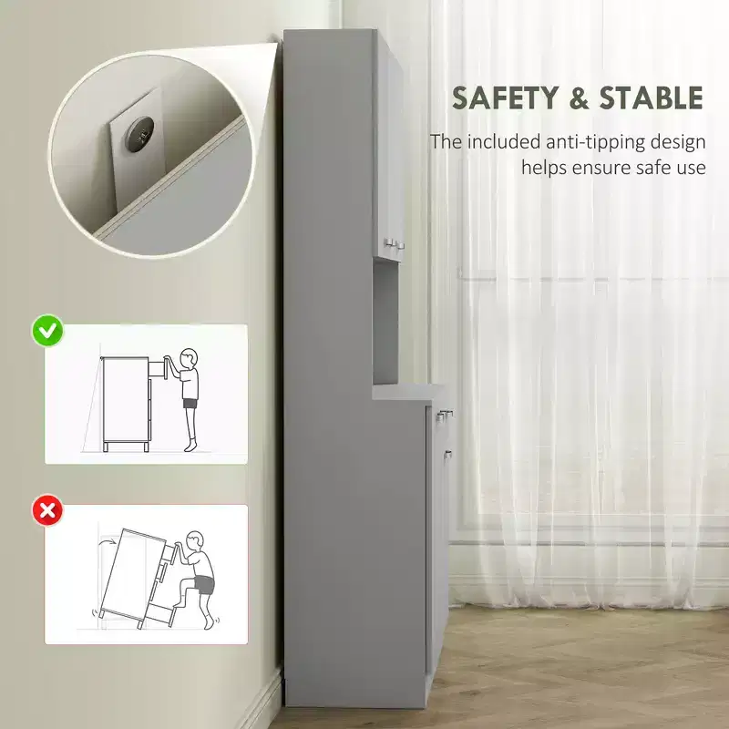 71 Armoire de cuisine, armoire de rangement haute avec support pour micro-ondes, buffet de cuisine moderne, 3 étagères réglables pour salon, salle à manger
