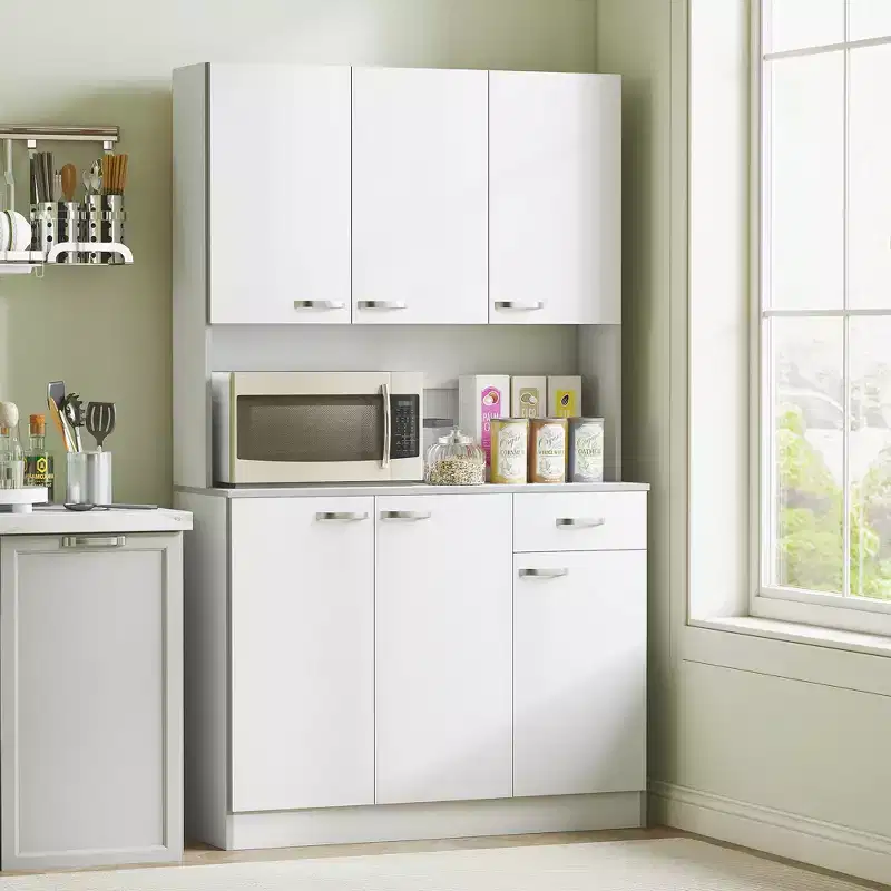 71 Armoire de cuisine, armoire de rangement haute avec support pour micro-ondes, buffet de cuisine moderne, 3 étagères réglables pour salon, salle à manger