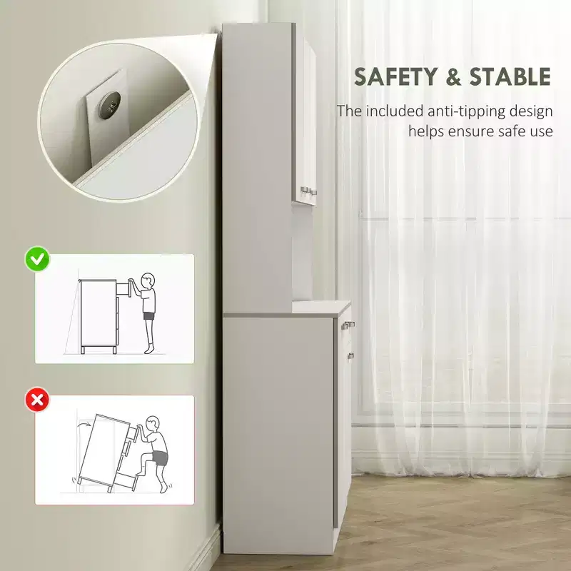 71 Armoire de cuisine, armoire de rangement haute avec support pour micro-ondes, buffet de cuisine moderne, 3 étagères réglables pour salon, salle à manger