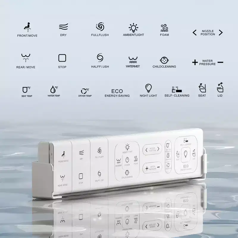 Toilettes intelligentes Dyonery, monobloc sans réservoir avec bouclier en mousse, couvercle à ouverture/fermeture automatique, bidet et séchoir chauffants, veilleuse LED, chasse d'eau automatique