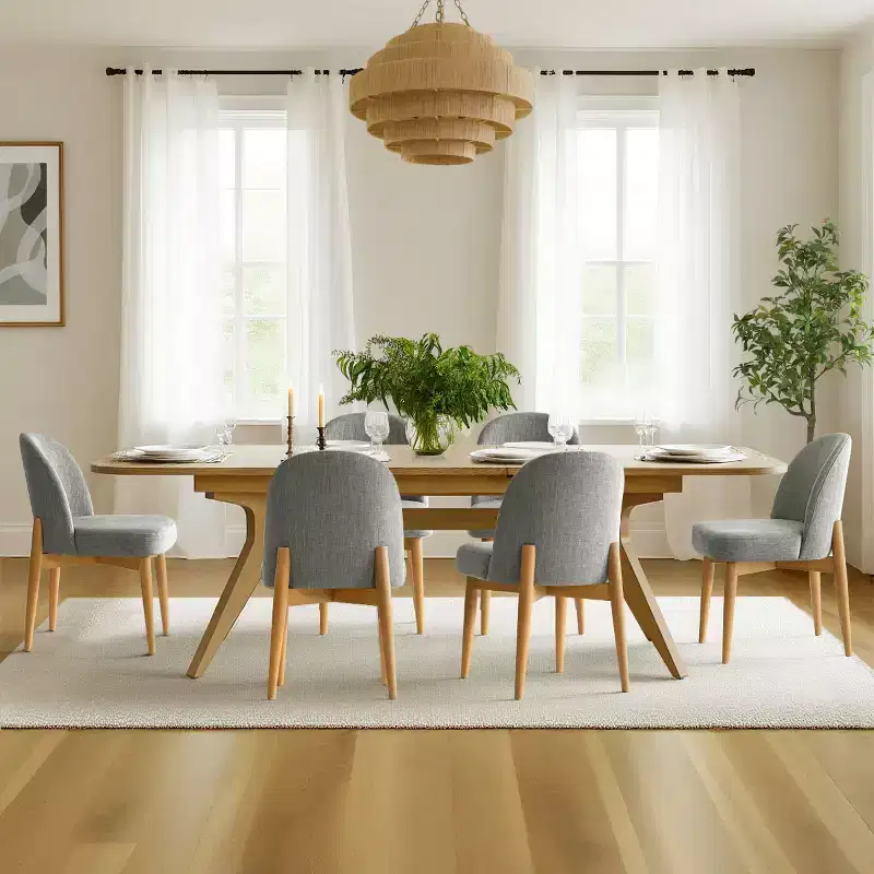 Ensemble de salle à manger 7 pièces, table à tréteaux extensible de 198-244 cm avec chaises rembourrées et pieds en bois massif - Panipeachy
