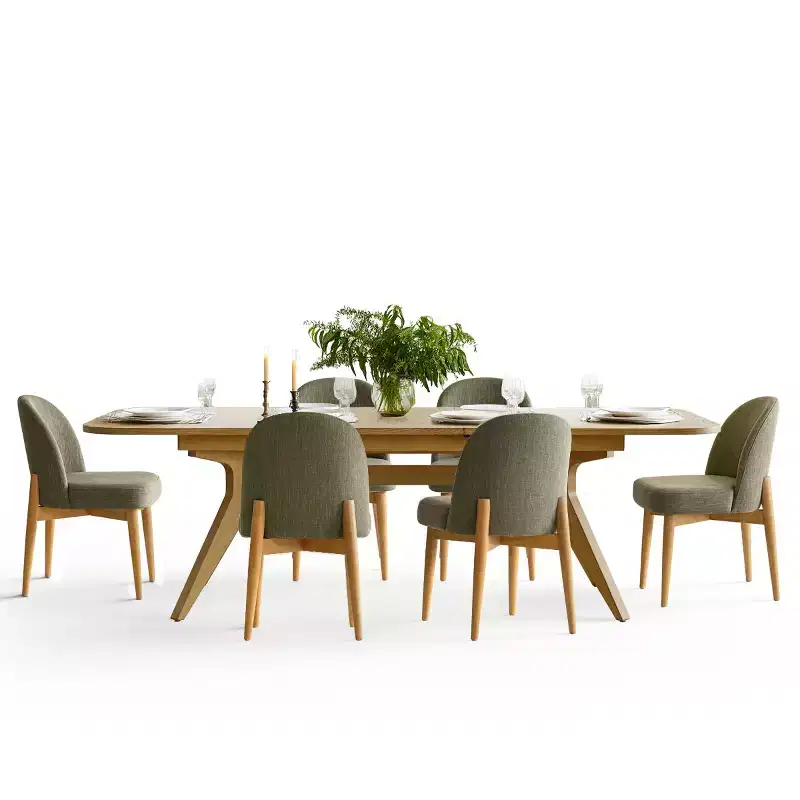 Ensemble de salle à manger 7 pièces, table à tréteaux extensible de 198-244 cm avec chaises rembourrées et pieds en bois massif - Panipeachy