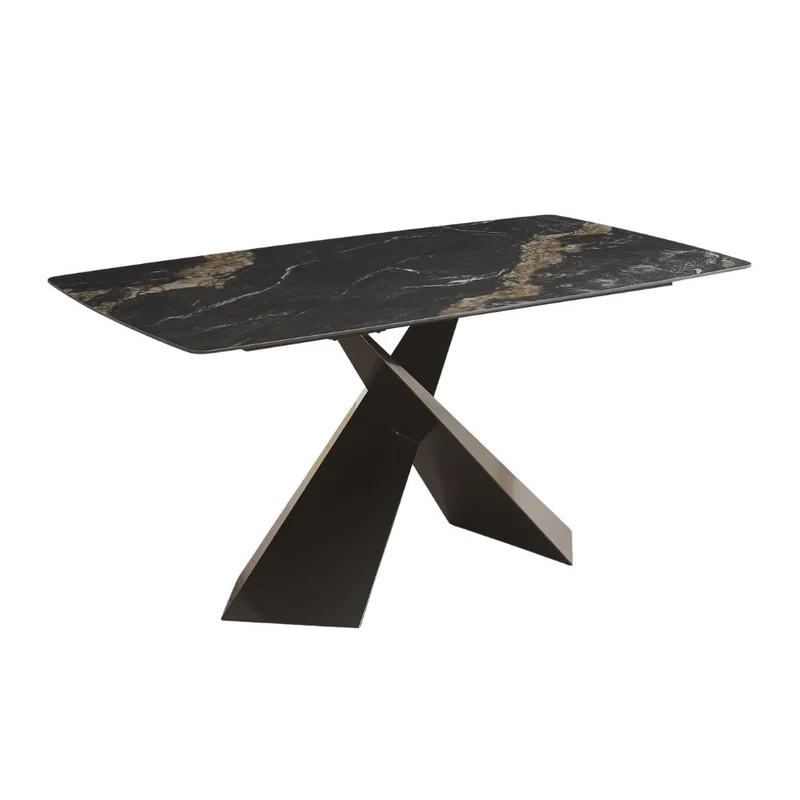 Tavolo piano ceramica effetto marmo nero e gambe incrociate 160x90x76H Jarvis